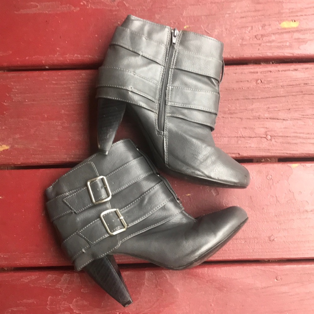 Grey Buckled Booties